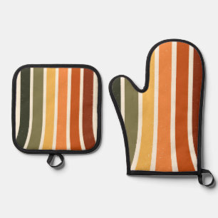 Fall striped Thanksgiving stripes Autumn Harvest Oven Mitt & Pot Holder Set