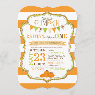 Fall Stripes and Pumpkins Birthday Invitation