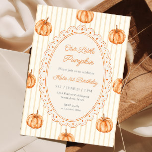 Fall Stripes Little Pumpkin Birthday Invitation
