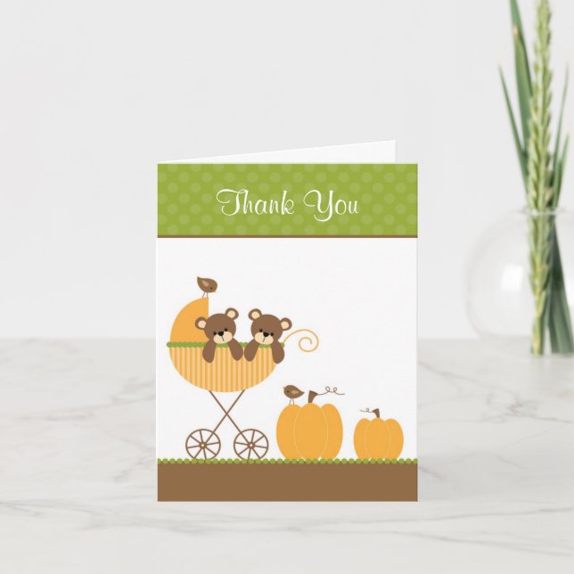 Fall Stroller Twin Bears Note Cards (Front)