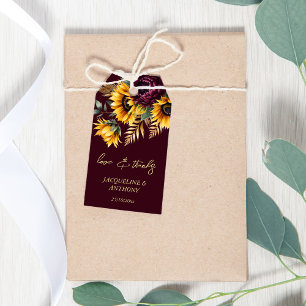 Fall summer burgundy sunflowers wedding favour gift tags