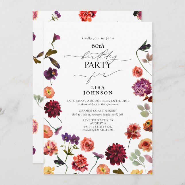 Fall Summer Garden Burnt Orange 60th Birthday Invitation (Front/Back)