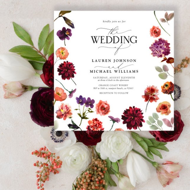 Fall Summer Garden Burnt Orange Flowers Wedding Invitation (Creator Uploaded)