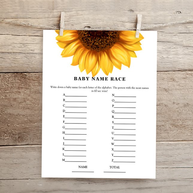 Fall Sunflower Baby Name Race Baby Shower Game (Creator Uploaded)