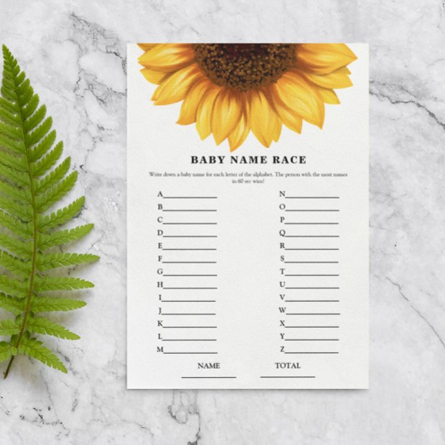 Fall Sunflower Baby Name Race Baby Shower Game (Creator Uploaded)