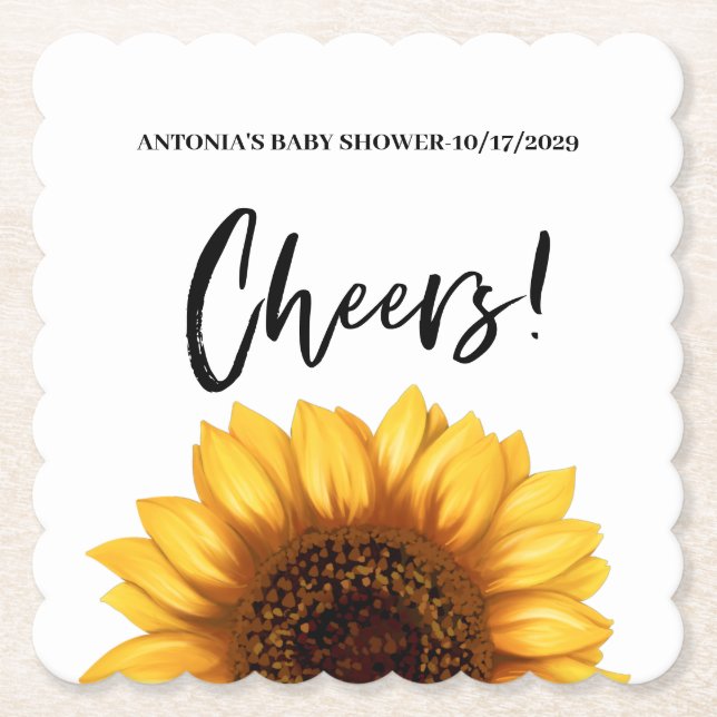 Fall Sunflower Baby Shower Paper Coaster (Front)