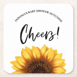 Fall Sunflower Baby Shower Square Paper Coaster