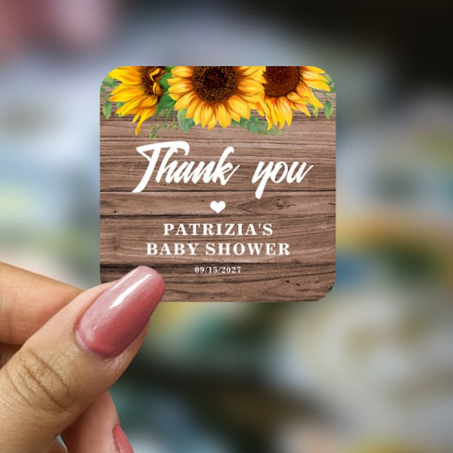 Fall Sunflower | Baby Shower Square Sticker (Creator Uploaded)