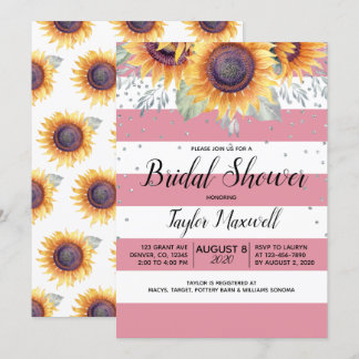 Fall sunflower dusty rose pink bridal shower invitation