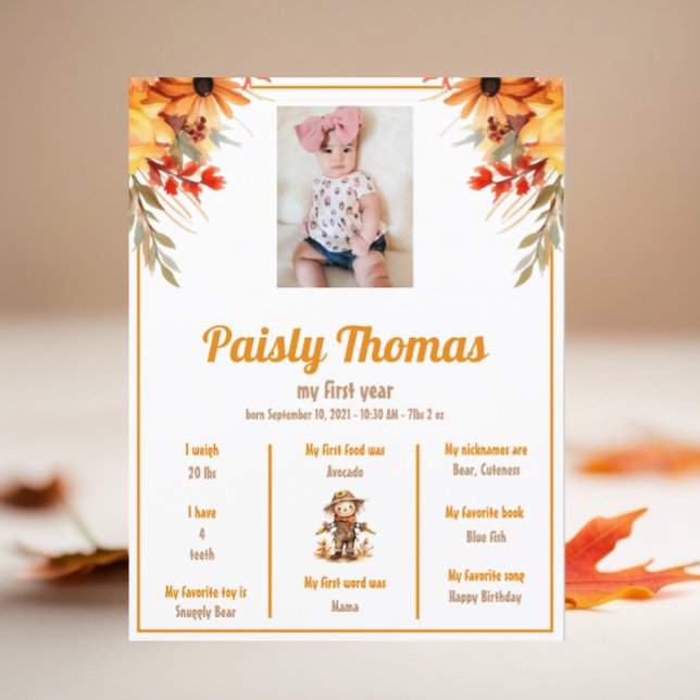 Fall Sunflower Farm 1st Birthday Milestone Poster (Creator Uploaded)