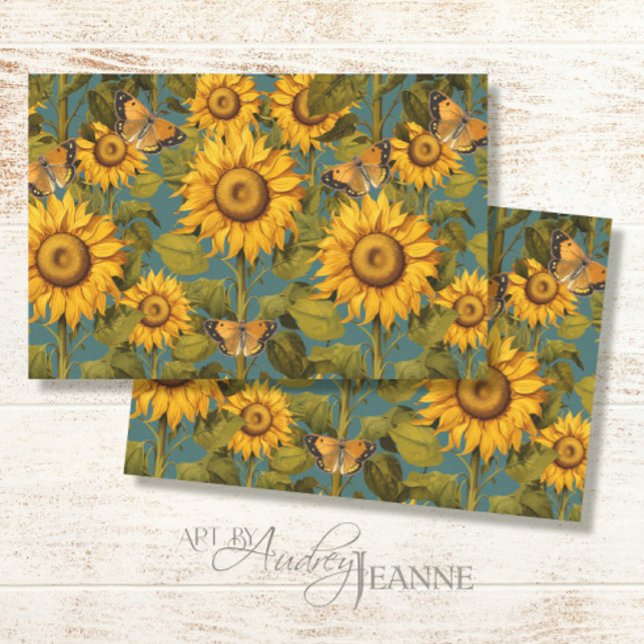 Fall Sunflower Floral Butterfly Teal Decoupage Tissue Paper (Creator Uploaded)