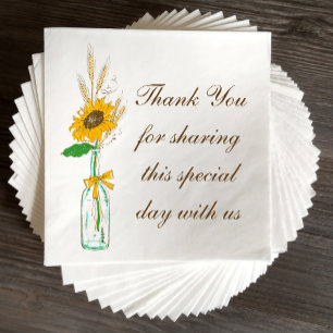 Fall Sunflower Floral Country Wedding Thank You Napkin