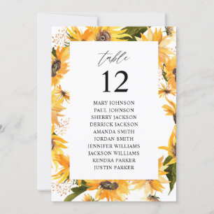 Fall Sunflower Floral Table Number Seating Chart