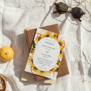 Fall Sunflower Floral Wedding - White Invitation