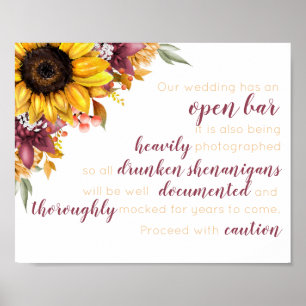 Fall Sunflower Open Bar Wedding Poster