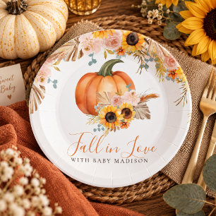 Fall Sunflower Pumpkin Baby Shower Paper Plate