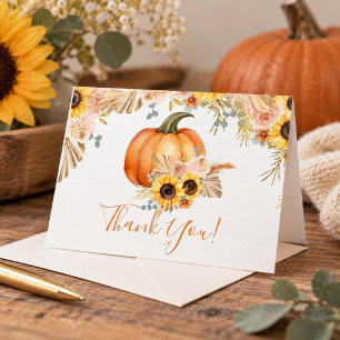 Fall Sunflower Pumpkin Baby Shower Thank You Card