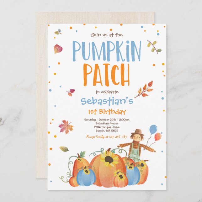 Fall Sunflower Pumpkin Birthday Pumpkin Patch Invitation (Front/Back)