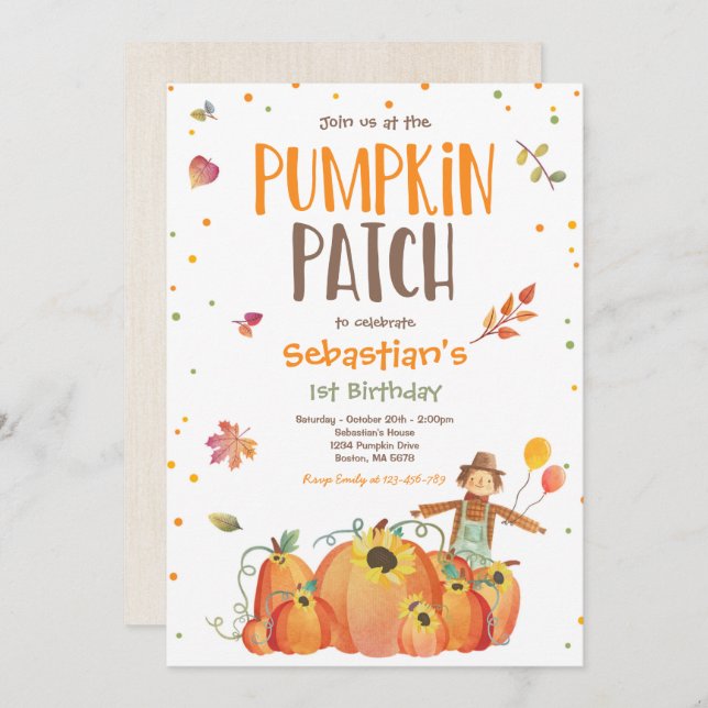 Fall Sunflower Pumpkin Birthday Pumpkin Patch Invitation (Front/Back)