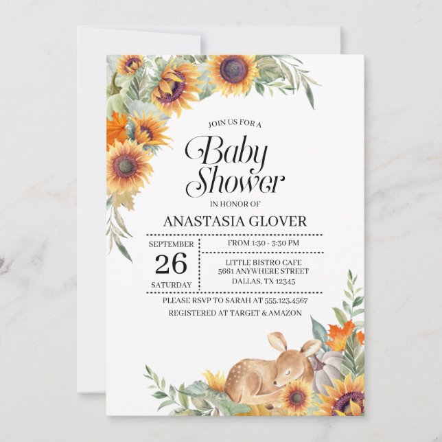 Fall Sunflower Woodland Baby Shower Invitation (Front)
