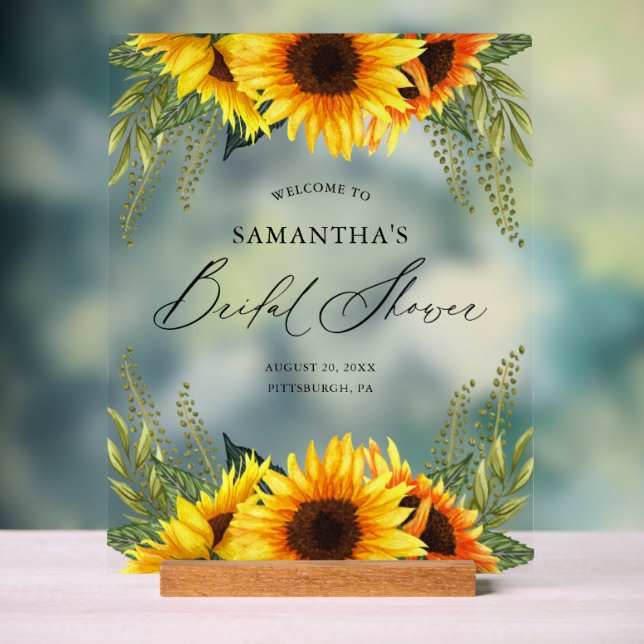 Fall Sunflowers and Greenery Bridal Shower Welcome Acrylic Sign (Neutral)