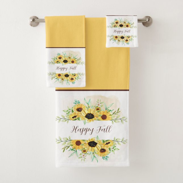 Fall Sunflowers frame with customisable text  Bath Bath Towel Set (Insitu)