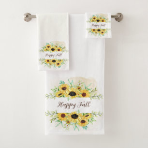 Fall Sunflowers frame with customisable text  Bath Towel Set
