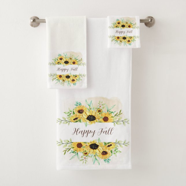 Fall Sunflowers frame with customisable text  Bath Towel Set (Insitu)