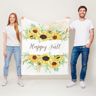 Fall Sunflowers frame with customisable text  Fleece Blanket