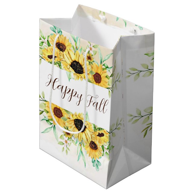 Fall Sunflowers frame with customisable text  Medium Gift Bag (Front Angled)
