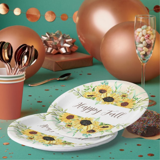 Fall Sunflowers frame with customisable text  Paper Plate (Multi)