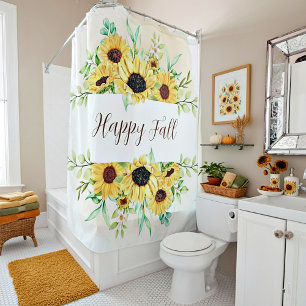 Fall Sunflowers frame with customisable text  Shower Curtain