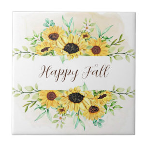 Fall Sunflowers frame with customisable text Tile