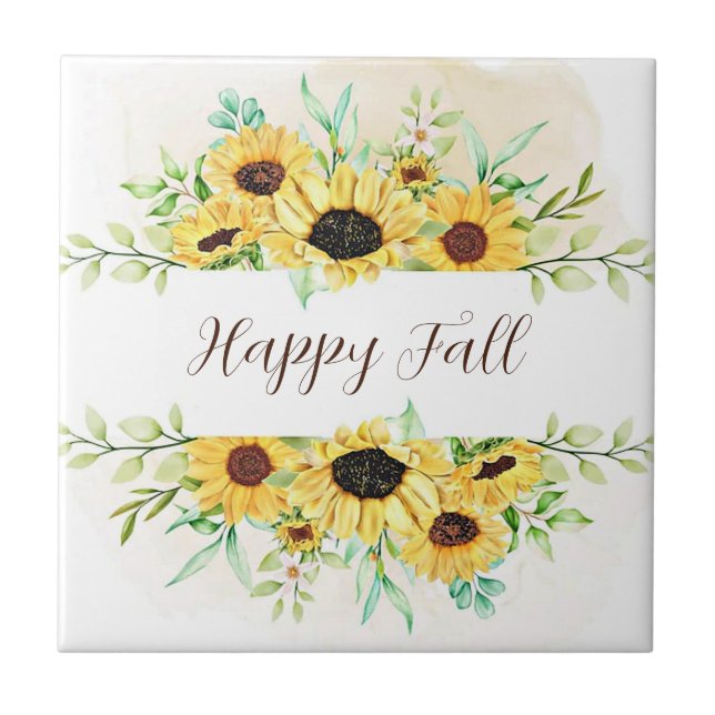 Fall Sunflowers frame with customisable text  Tile (Front)