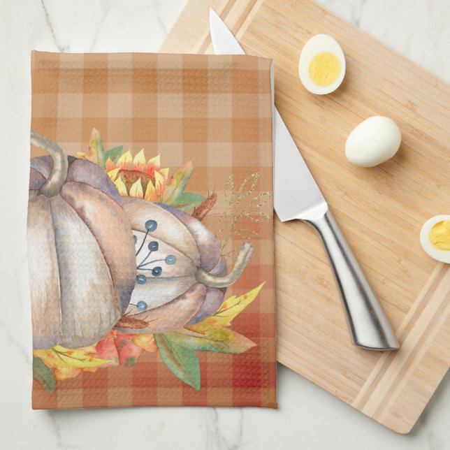 Fall Sunflowers & Harvest Pumpkins Tea Towel (Quarter Fold)