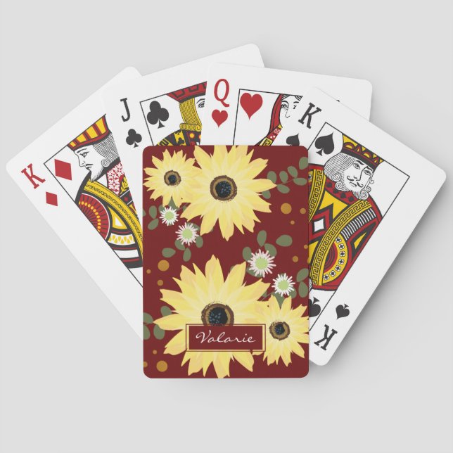 Fall Sunflowers Personalized Name Playing Cards (Back)