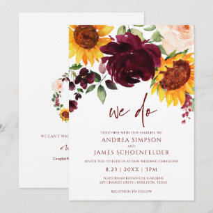 Fall Sunflowers Roses Burgundy Red Autumn Wedding Invitation