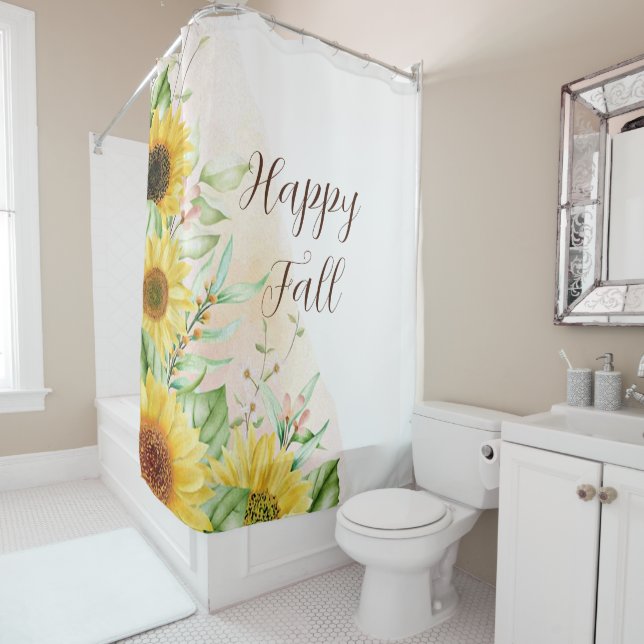 Fall sunflowers with customisable text  shower curtain (In Situ)