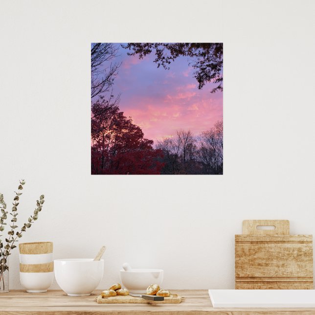 Fall Sunset Over Trees Beautiful Poster (Kitchen)