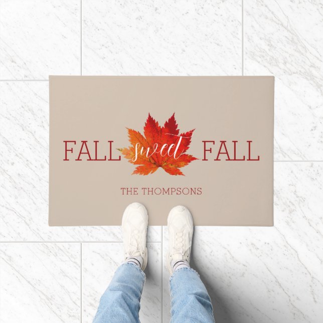 Fall Sweet Fall Red Autumn Maple Leaf Doormat (Indoor)
