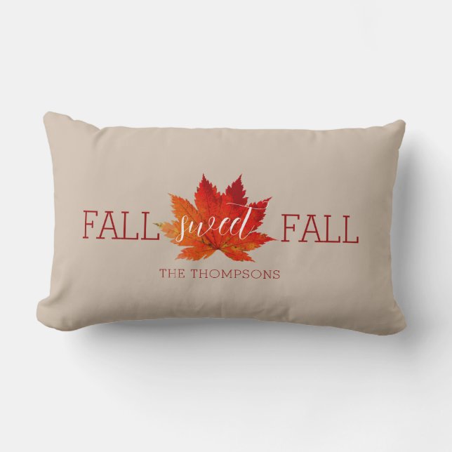 Fall Sweet Fall Red Autumn Maple Leaf Throw Pillow (Front)