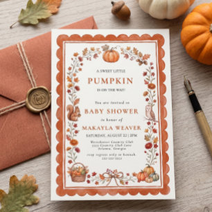 Fall Sweet Little Pumpkin Woodland Baby Shower Invitation