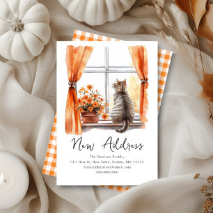 Fall Tabby Cat We've Moved New Address Card