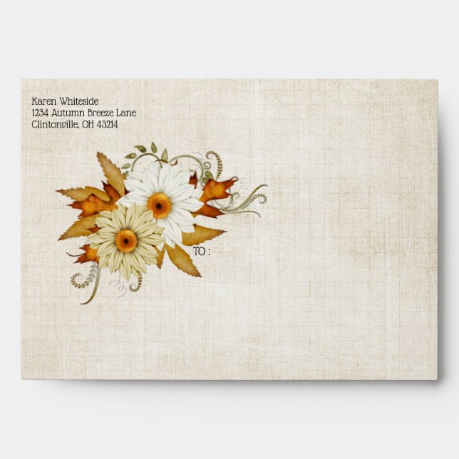 Fall Tan & White Flowers Bridal Shower Envelope (Front)