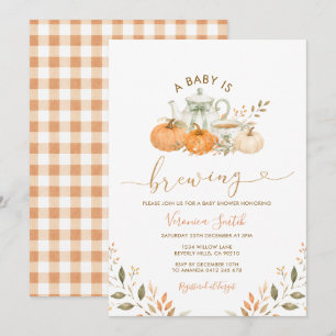 Fall Tea Baby Is Brewing Baby Shower Pumpkin Invitation
