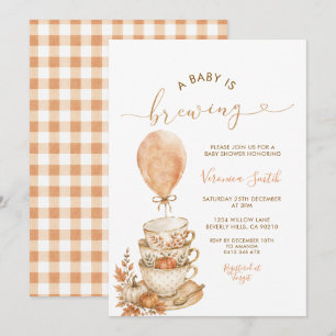 Fall Tea Baby Is Brewing Baby Shower Pumpkin Invitation