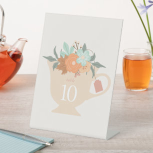 Fall Tea Party Bridal Shower Table Number Pedestal Sign