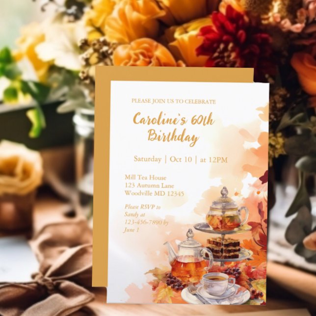 Fall Tea Party Elegant 60th Birthday  Invitation (Creator Uploaded)
