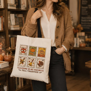 Fall Teacher Gift Retro Postage Stamp Illustration Tote Bag