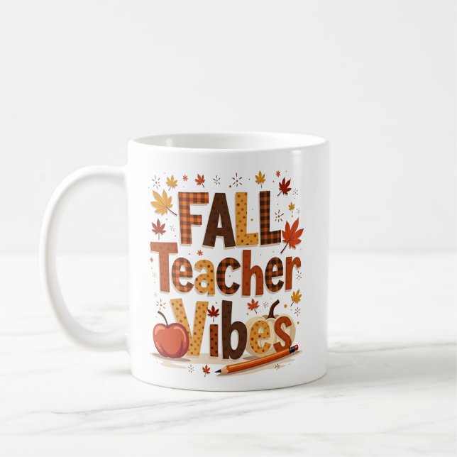 Fall Teacher Vibes Retro Cute Autumn Coffee Mug (Left)